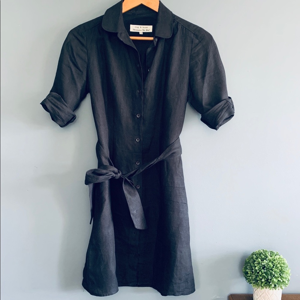 Rag & Bone Linen Shirt Dress Small 4 Black